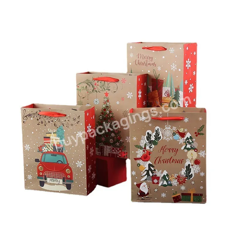 Wholesale Christmas Kraft Paper Gift Bag For Xmas Decorative Party Brown Paper Bags Bolsa De Navidad