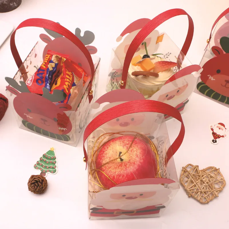 wholesale Christmas portable transparent creative printed christmas candy packaging boxes and  fruit bag gift box