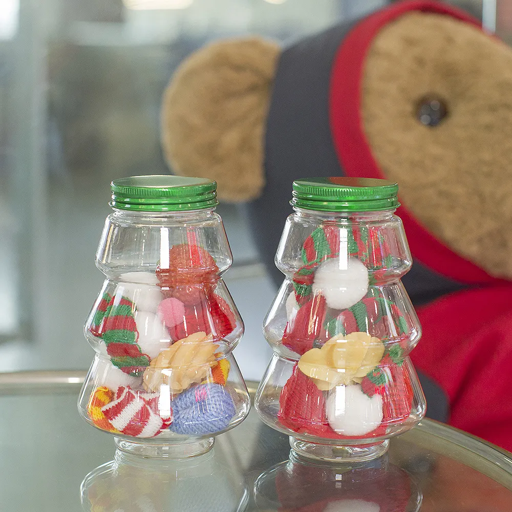 Wholesale Christmas Tree Creative Shape Commercial For Beverage Candy PET Transparent Plastic Bottle