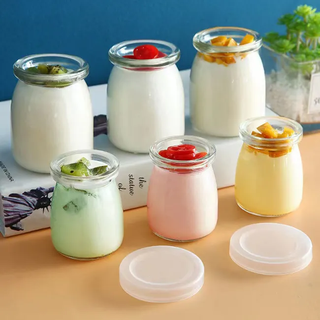 Wholesale Clear Empty Jam Glass Bottle Pudding Yogurt Jar With Plastic Lid