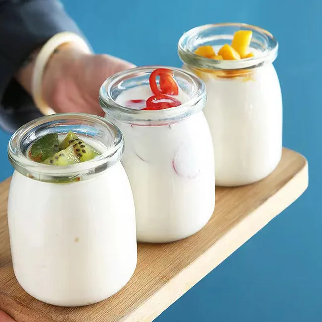 Wholesale Clear Empty Jam Glass Bottle Pudding Yogurt Jar With Plastic Lid