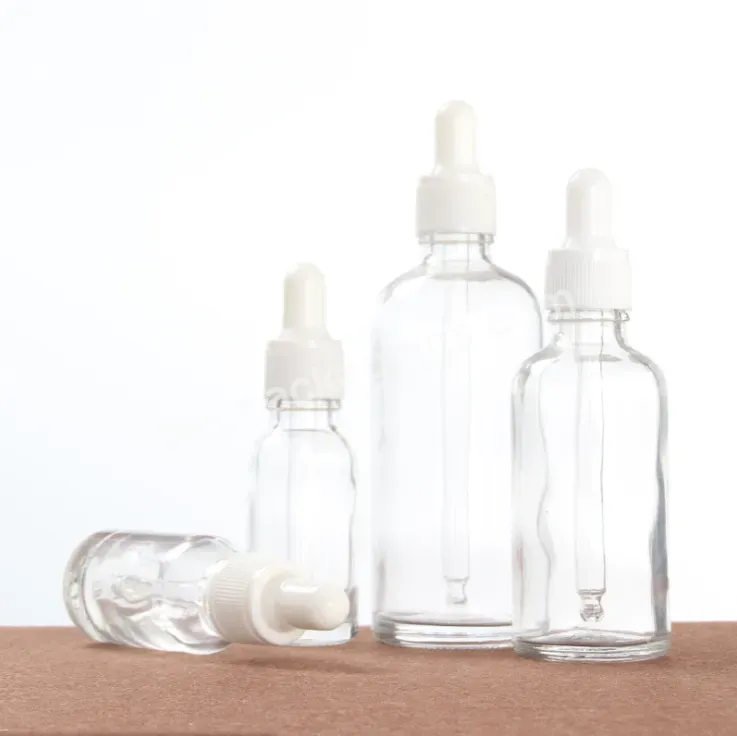 Wholesale Clear Transparent Empty Glass Dropper Bottle With White Lid 5ml 10ml 15ml 20ml 30ml 50ml 100ml