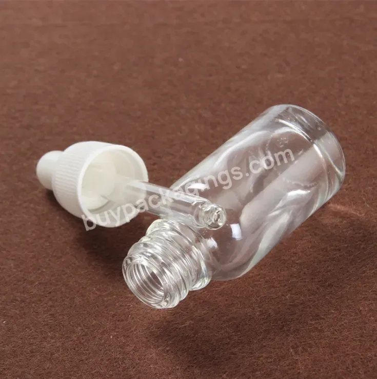 Wholesale Clear Transparent Empty Glass Dropper Bottle With White Lid 5ml 10ml 15ml 20ml 30ml 50ml 100ml