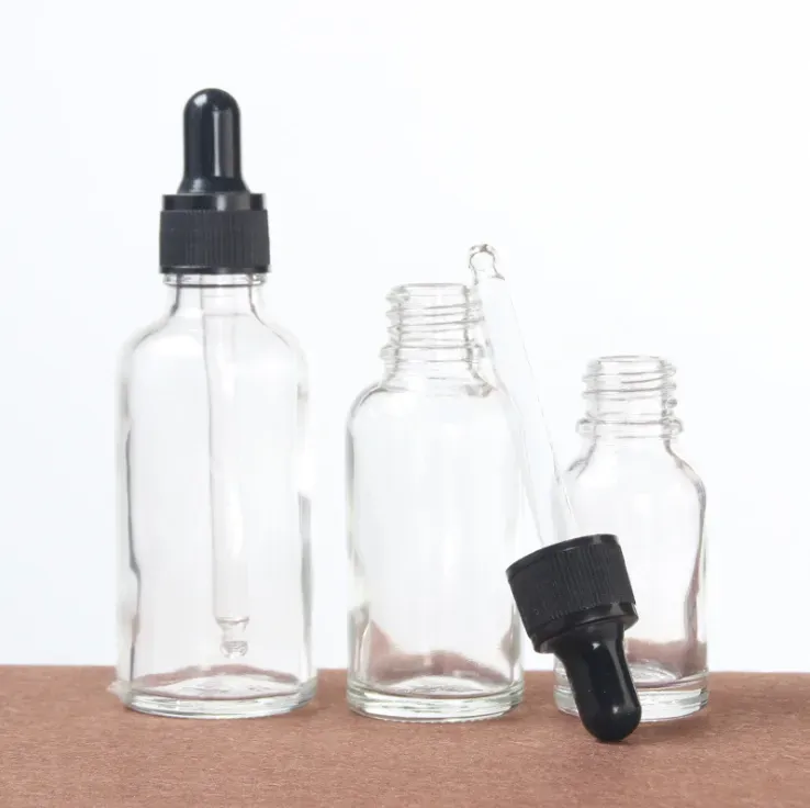 Wholesale Clear Transparent Empty Glass Essential Oil Bottle With Dropper 5ml 10ml 15ml 20ml 30ml 50ml 100ml