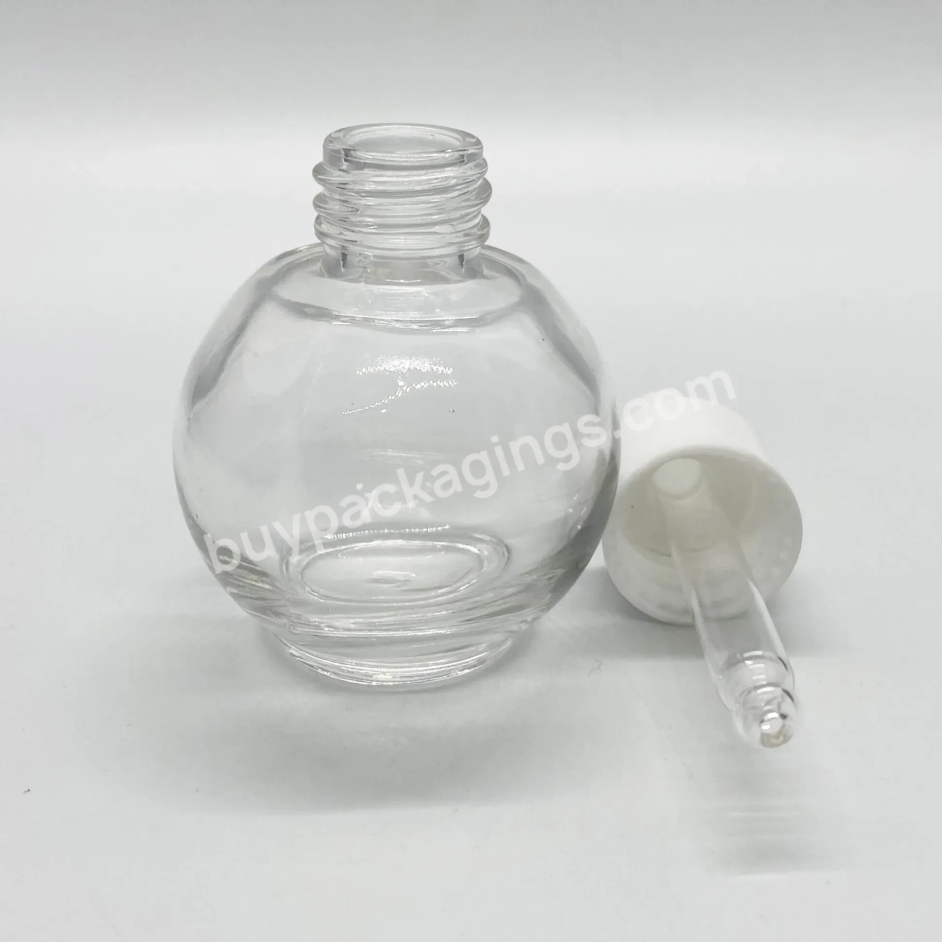 Wholesale Clear Transparent Glass Bottle 30ml Ball Shape Glass Dropper Essential Oil Bottle With Gold Dropper