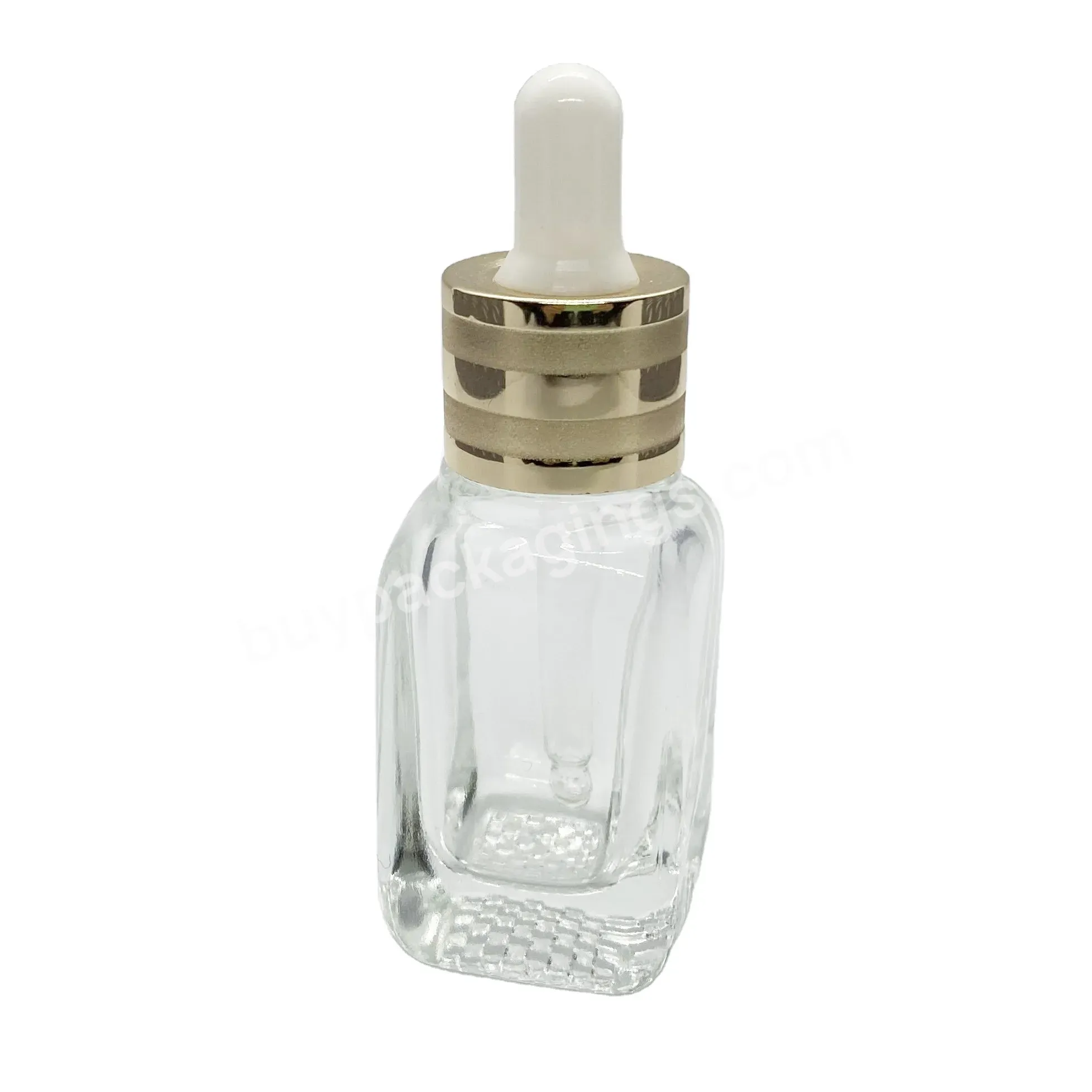 Wholesale Clear Transparent Glass Bottle 30ml Square Glass Dropper Essential Oil Bottle With Gold Dropper