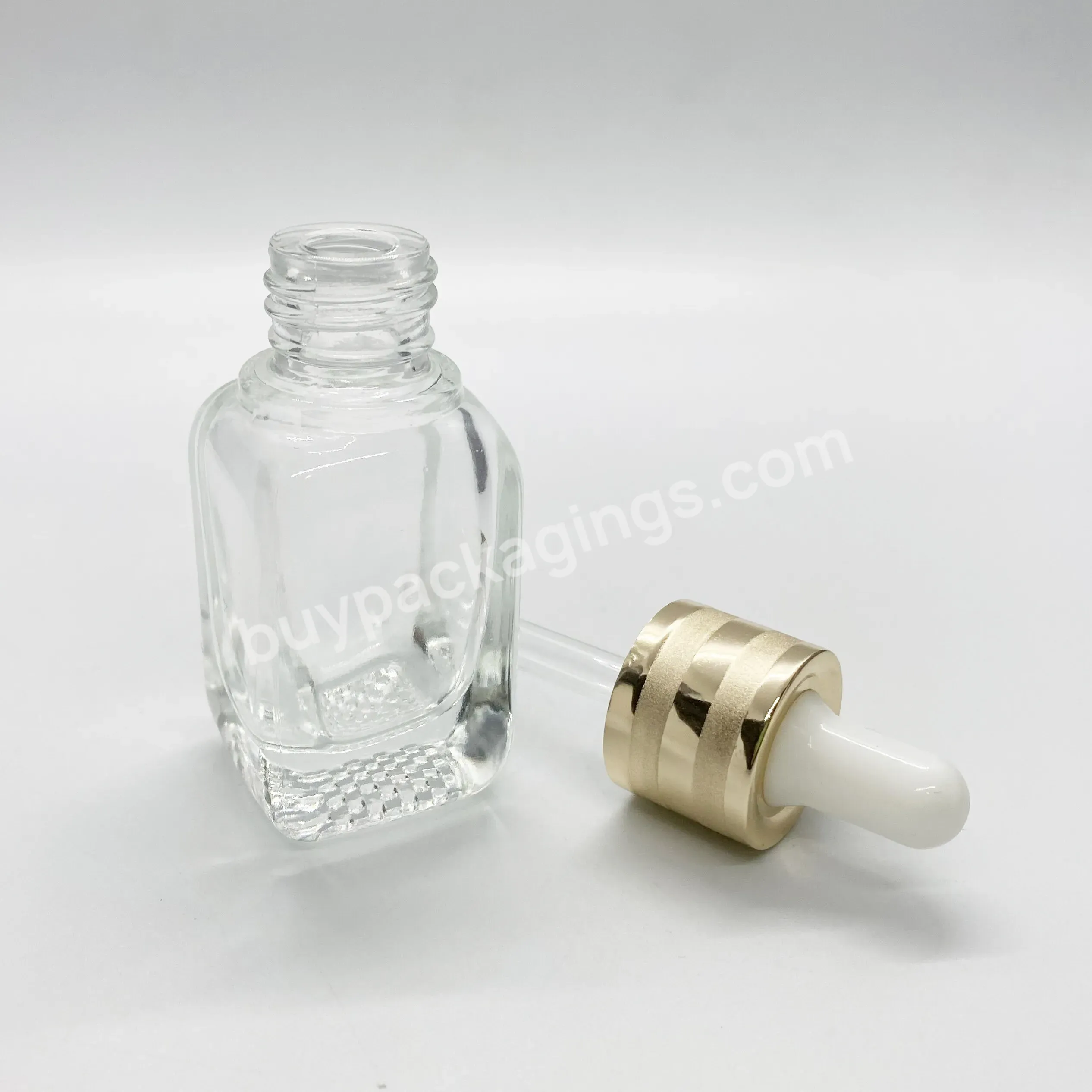 Wholesale Clear Transparent Glass Bottle 30ml Square Glass Dropper Essential Oil Bottle With Gold Dropper