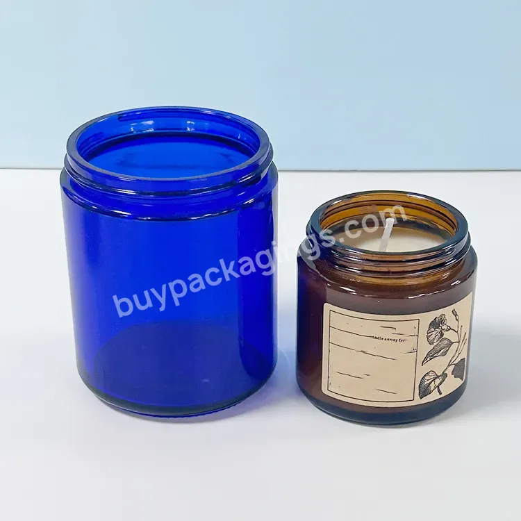 Wholesale Colorful Blue Amber Glass Candle Jars With Gold Silver Lid For Home Direction And Gift - Buy Frosted Glass Candle Jar With Lid,Footed Glass Jar With Lid,Candle Jars With Wooden Lids.