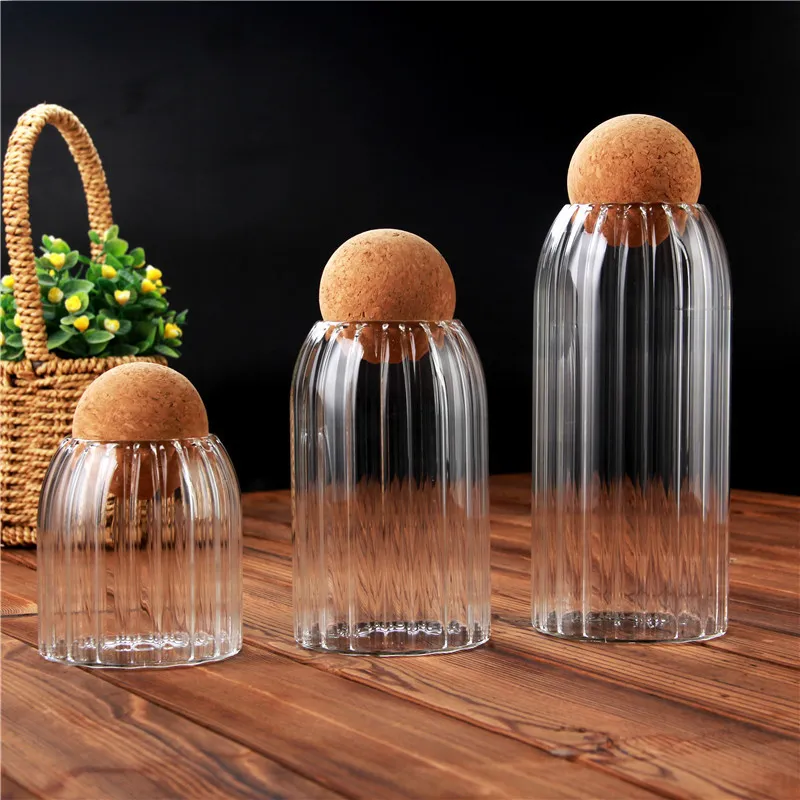 Wholesale Corked glass Sealed jar Laundry Detergent Storage bottle Flower Tea Organizer jar Coffee Bean Display Mason jar