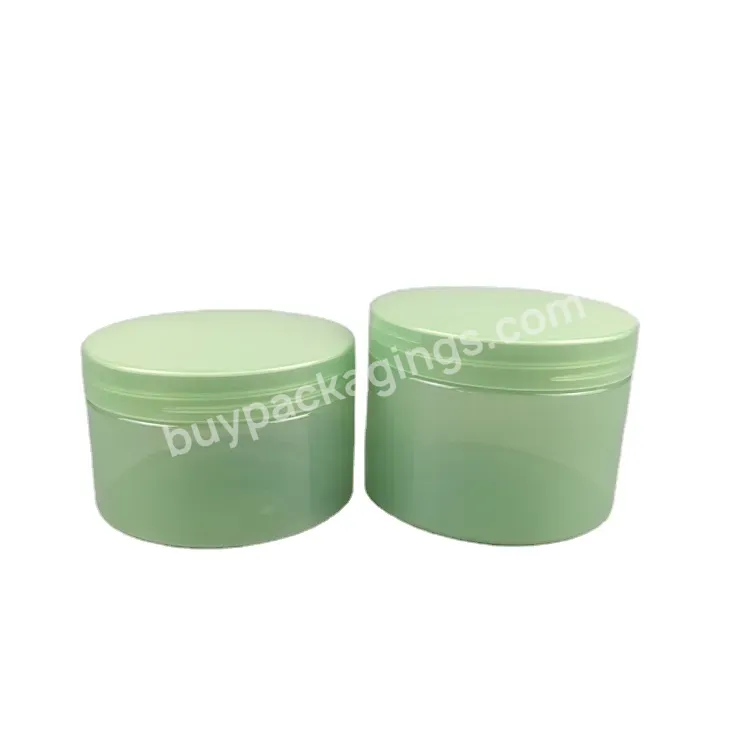 Wholesale Cosmetic 50ml 100ml 200ml 250ml 300ml Green Pet Plastic Body Scrub Lotion Container Butter Cream Jar With Green Lid