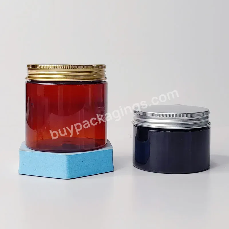 Wholesale Cosmetic Container Food Packaging Custom 50g 100g 150g 1000g Amber Black Aluminum Cap Plastic Pet Jar