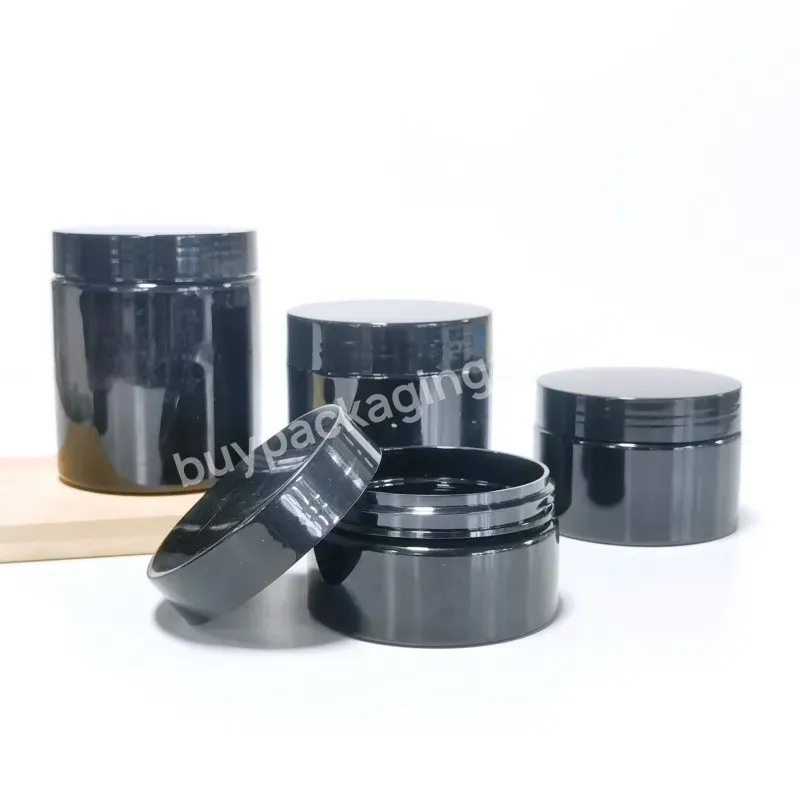 Wholesale Cosmetic Food Packaging 100ml 150ml 200ml 250ml 300ml Black Pet Plastic Cosmetic Cream Jar With Black Lid