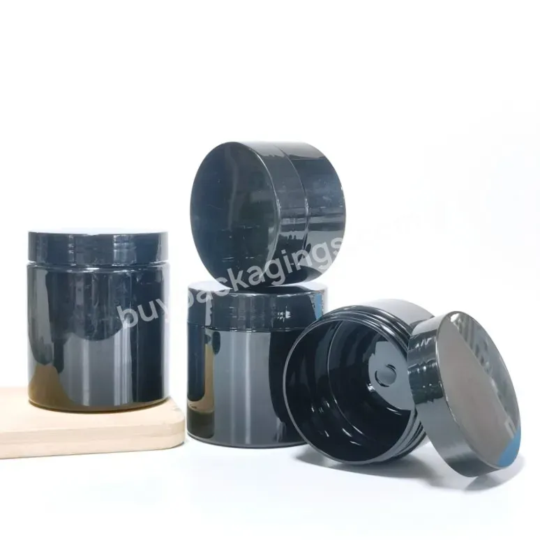 Wholesale Cosmetic Food Packaging 100ml 150ml 200ml 250ml 300ml Black Pet Plastic Cosmetic Cream Jar With Black Lid