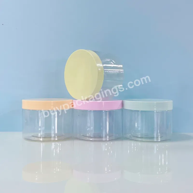 Wholesale Cosmetic Food Packaging 250ml 8oz Clear Transparent Pet Plastic Cosmetic Cream Jar With Colored Lid