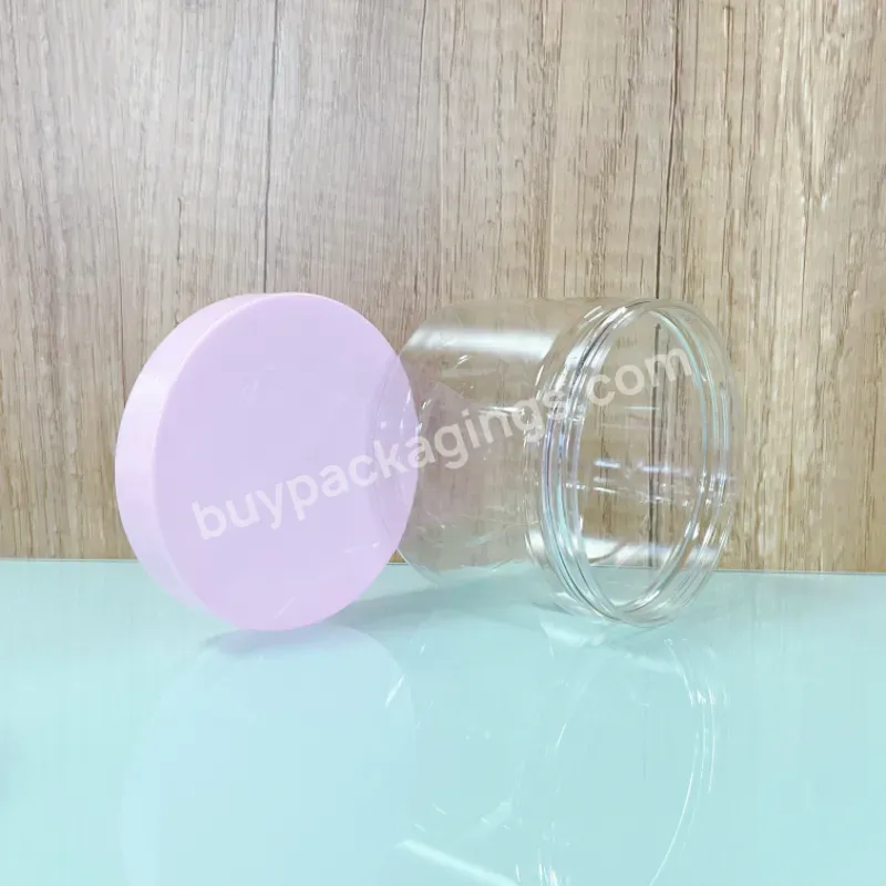 Wholesale Cosmetic Food Packaging 250ml 8oz Clear Transparent Pet Plastic Cosmetic Cream Jar With Colored Lid