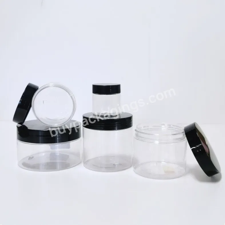 Wholesale Cosmetic Food Packaging Transparent Black Cap Pet Plastic Cosmetic Cream Jar