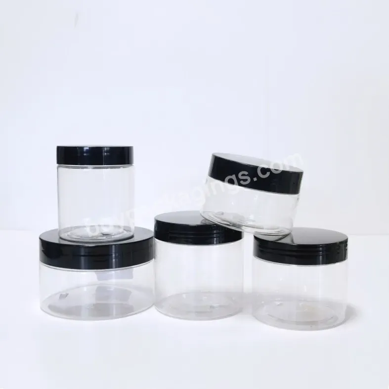 Wholesale Cosmetic Food Packaging Transparent Black Cap Pet Plastic Cosmetic Cream Jar