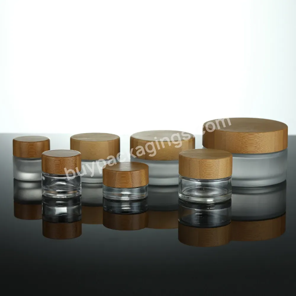 Wholesale Cream Container Matte Frost Glass Jar 5g 10g 15g 20g 30g 50g 100g Glass Cosmetic Jars With Bamboo Wood Lids