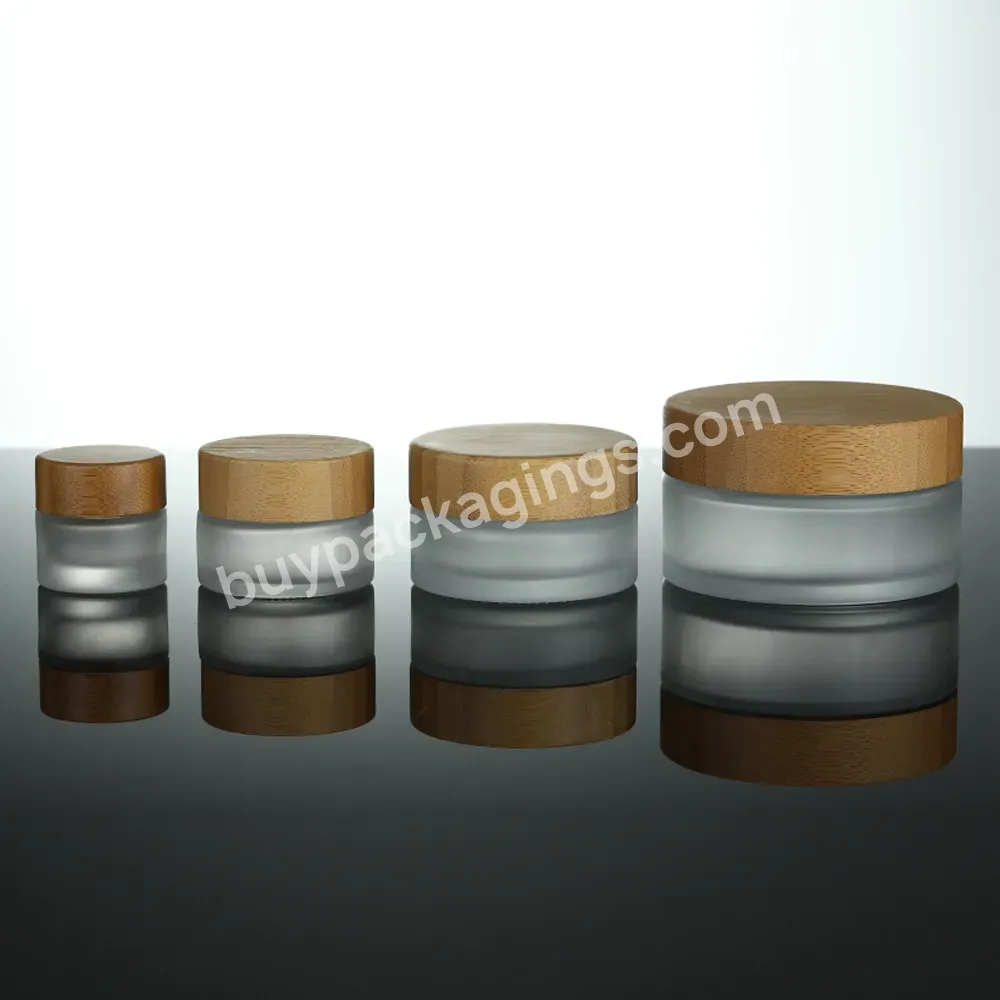 Wholesale Cream Container Matte Frost Glass Jar 5g 10g 15g 20g 30g 50g 100g Glass Cosmetic Jars With Bamboo Wood Lids