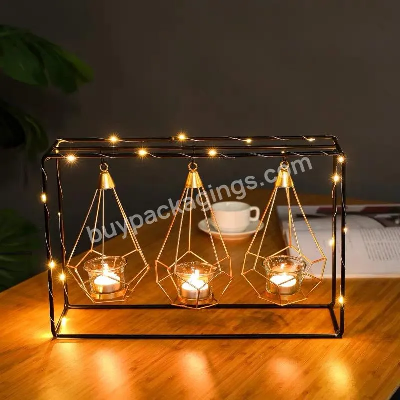 Wholesale creative house  shaped metal iron candlestick decoration Geometric candlestick wrought iron metal crafts candle holder