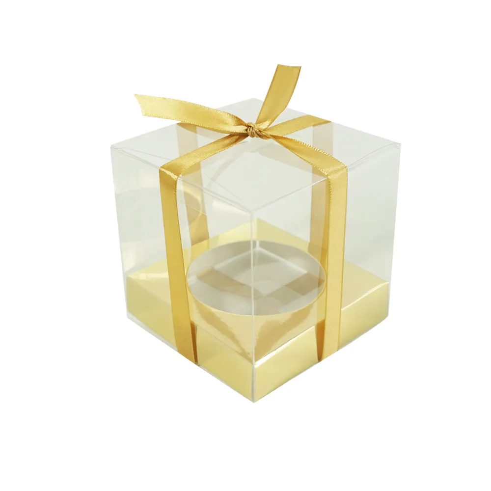 Wholesale cupcake transparent plastic boxes for food pastry biscuits and cakes single dessert packaging box with ribbon