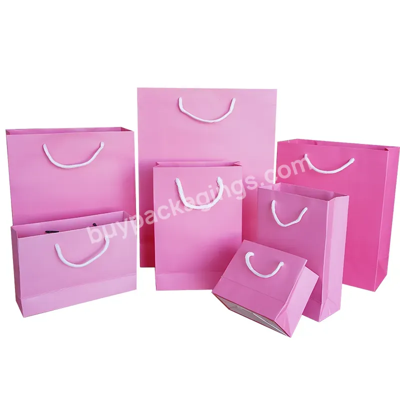 Wholesale Custom 100% Recycle Craft Small Sturdy Gift Bags For Small Business Pink With Ribbon