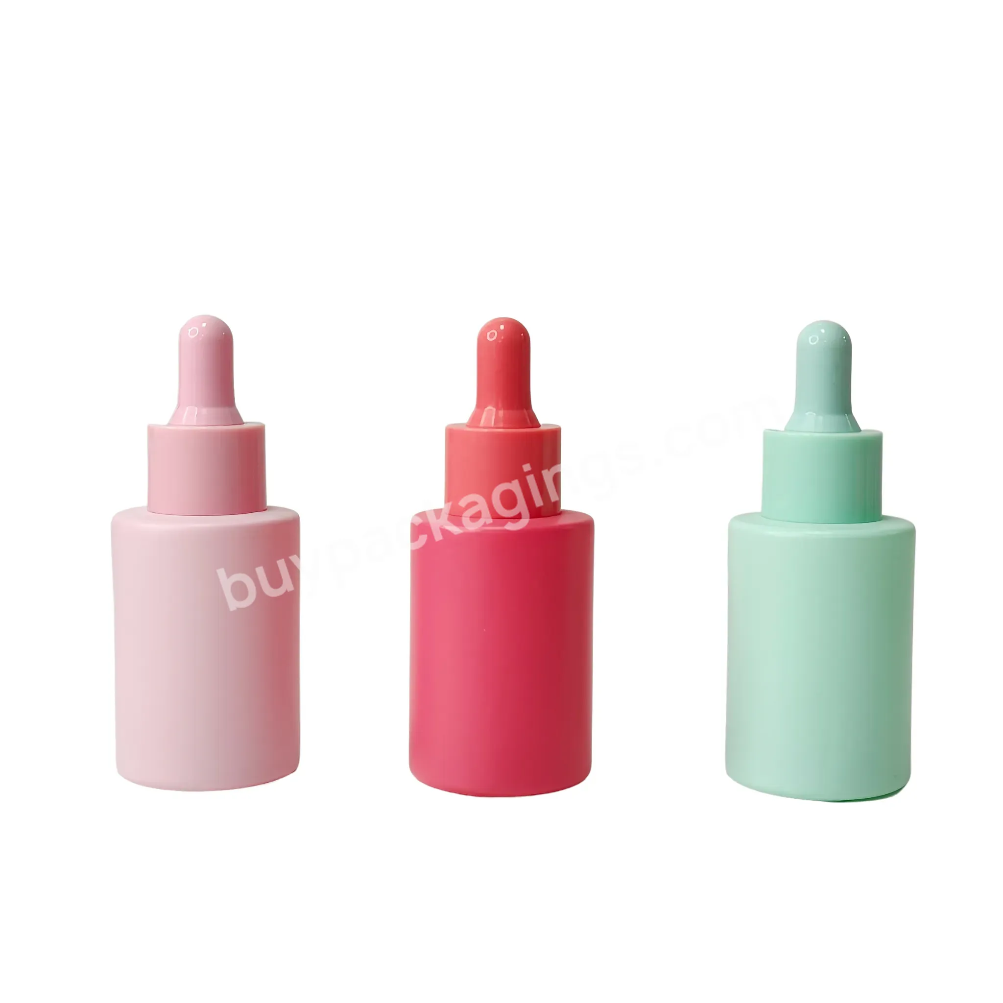 Wholesale Custom 1oz 30ml Colorful Macaron Skincare Product Cosmetic Serum Essential Oil Flat Shoulder Dropper Bottle