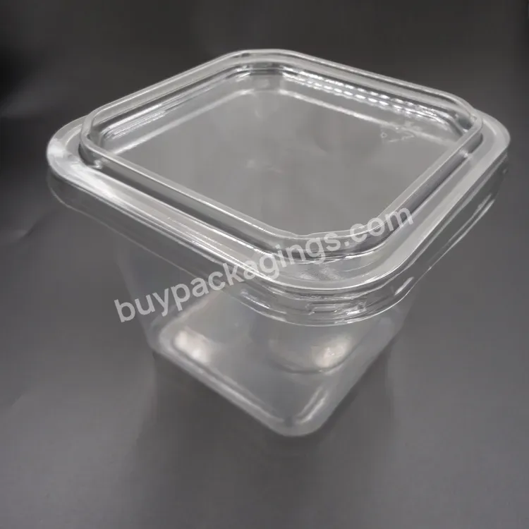 Wholesale Custom 20oz Clear Bakery Square In Plastic Cup Cake Box Fruit Pudding Jelly Ice Cream Container With Lid