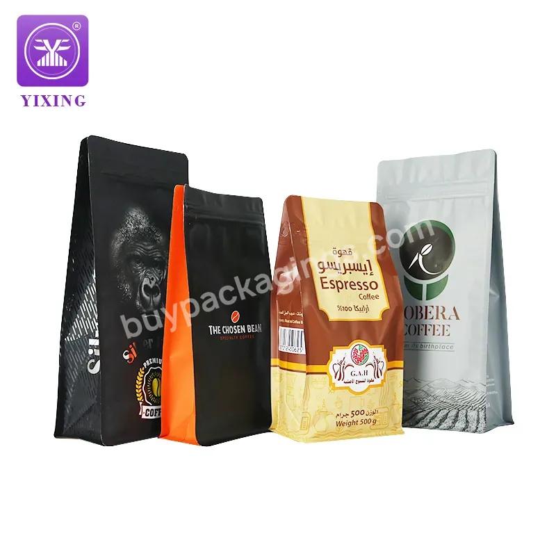 Wholesale Custom 250g 500g 1kg Black Coffee Beans Packaging Mylar Bags Flat Bottom Coffee Beans Bag With Valve And Zipper