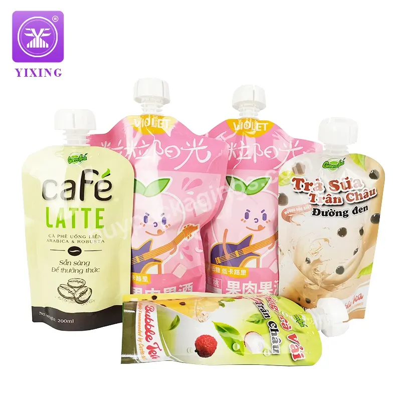 Wholesale Custom 250ml 500ml Flat Bottom Juice Pouch Beverage Drinking Tea Milk Juice Stand Up Spout Pouch