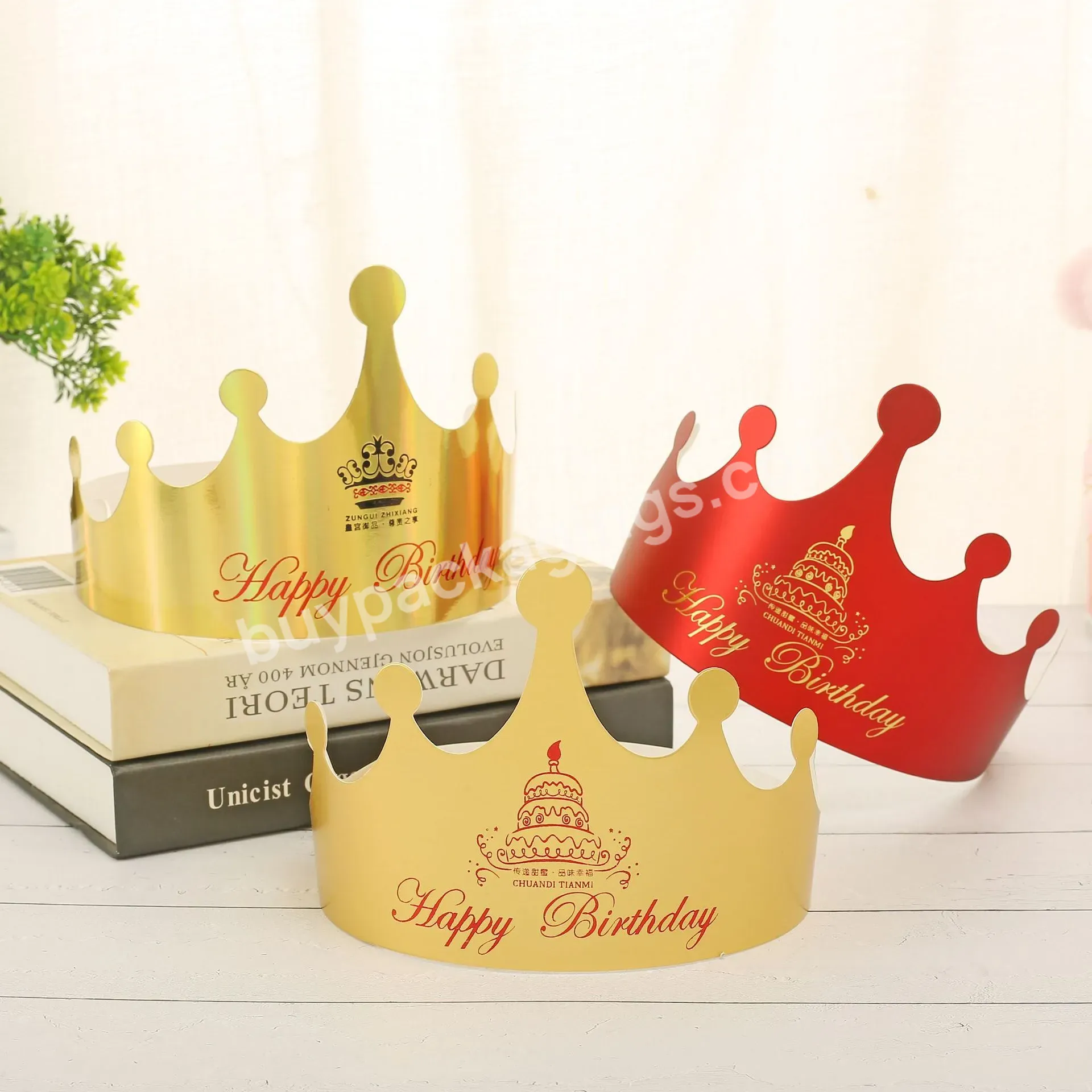 Wholesale Custom Custom Paper Crown Hats Party Supplies Design Happy Birthday Cake Hat With Your Logo