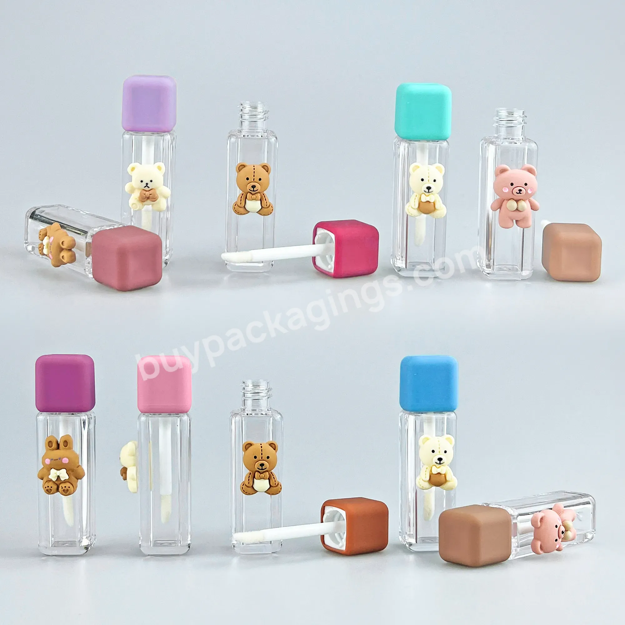 Wholesale Custom Cute Bear Empty Transparent Lipgloss Tube With Box And Logo