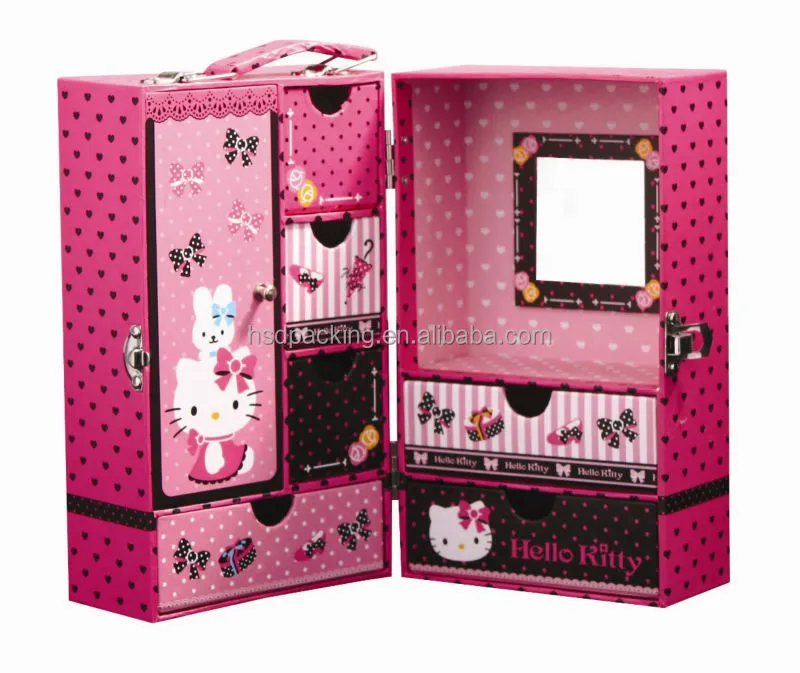 Wholesale Custom cute HelloKitty cosmetic container with cosmetic mirror, cosmetic case, cosmetic box