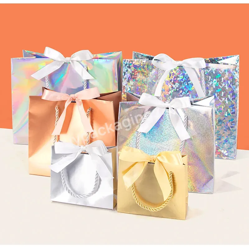 Wholesale Custom Cute Small Gift Kraft Paper Candy Bag For Parties Laser Holographic Paper Bag