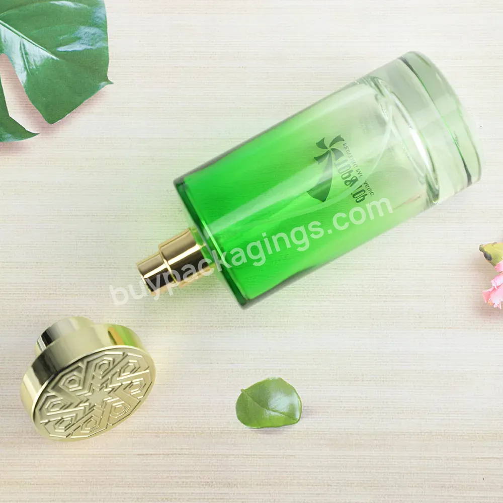 Wholesale Custom Design Thick High End Gradient Green Glass Empty Spray Pump Perfume Bottles