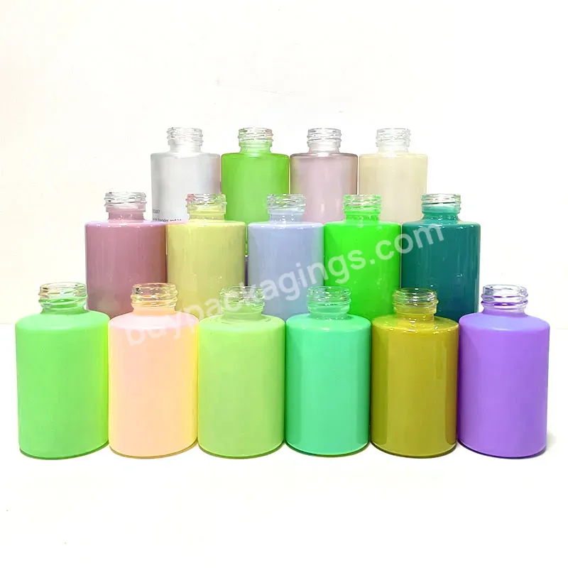 Wholesale Custom Flat Shoulder 1oz 30ml Colorful Skincare Dropper Product Cosmetic Serum Bottles Glass Essential Oil