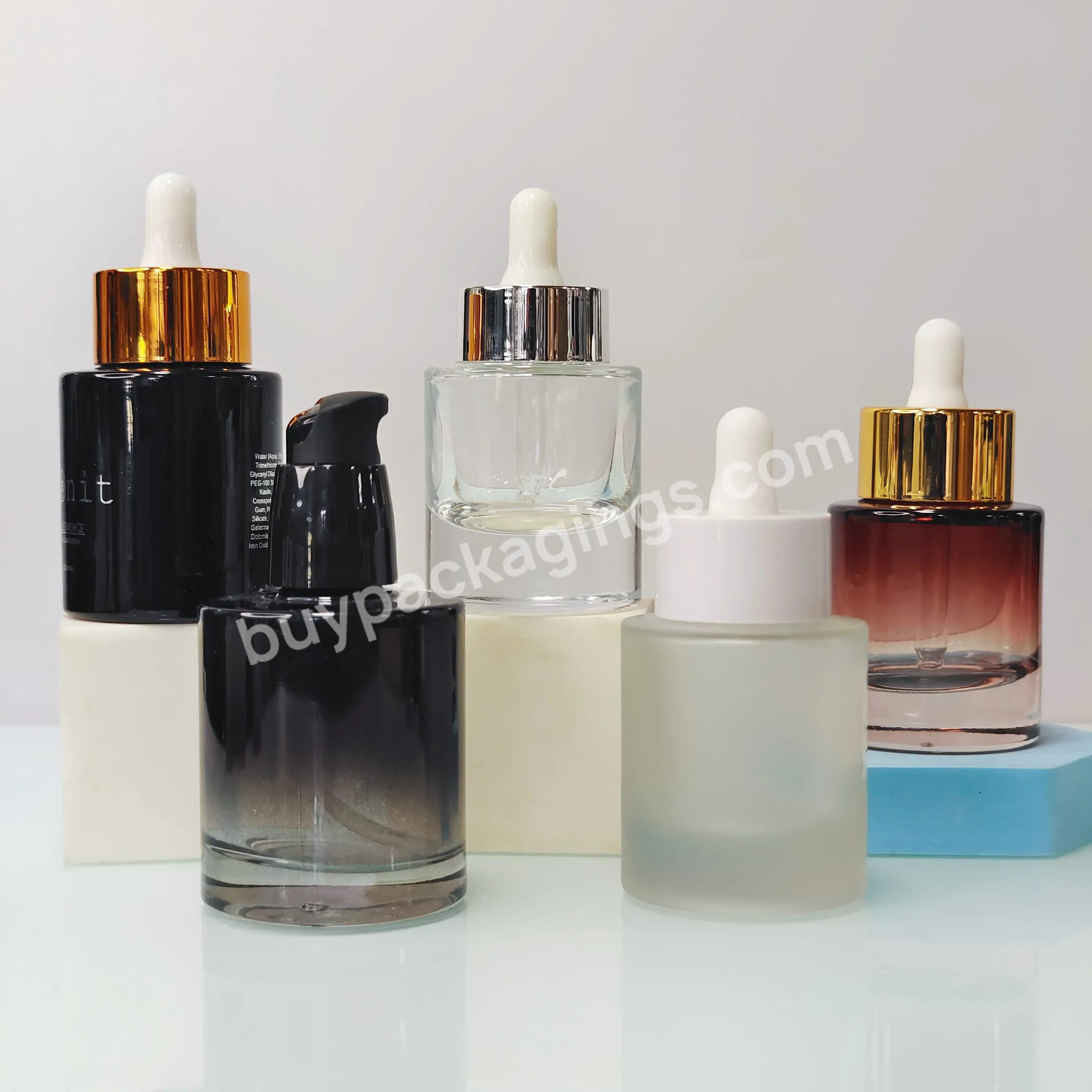 Wholesale Custom Flat Shoulder 1oz 30ml Forested Skincare Dropper Product Cosmetic Serum Bottles Glass Essential Oil