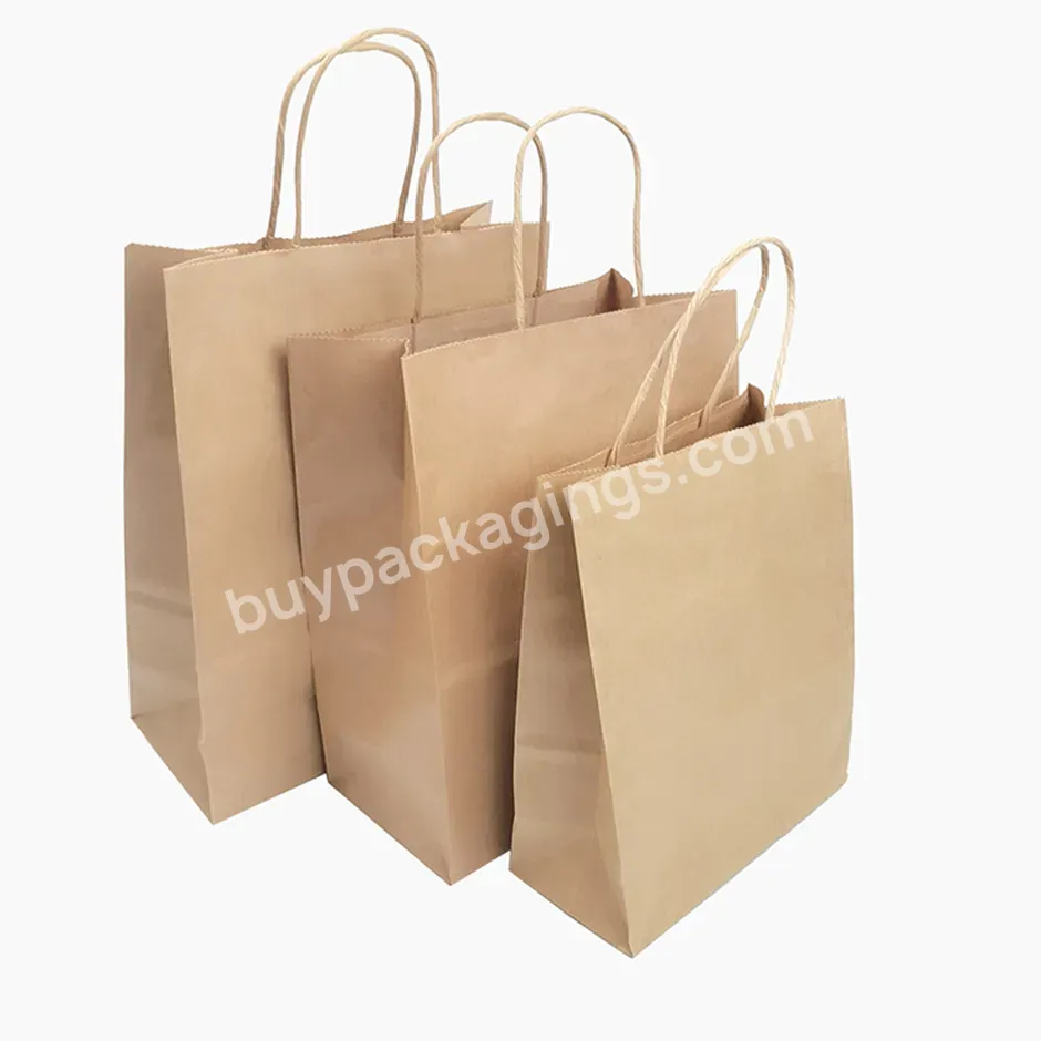 Wholesale Custom Gift Cheap Brown Craft Paper Shopping Carry Logos Bags With Outside Handles