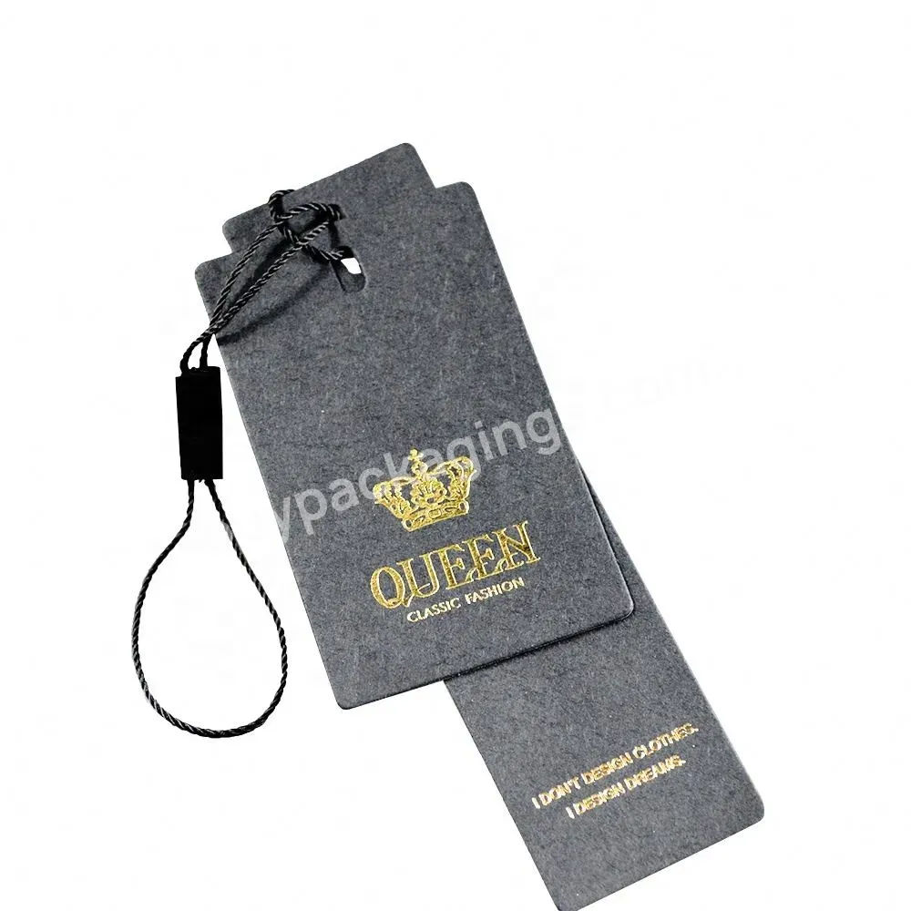 Wholesale Custom Gold Foil Logo Black Kraft Paper Hang Tag Clothing Hanging Swing