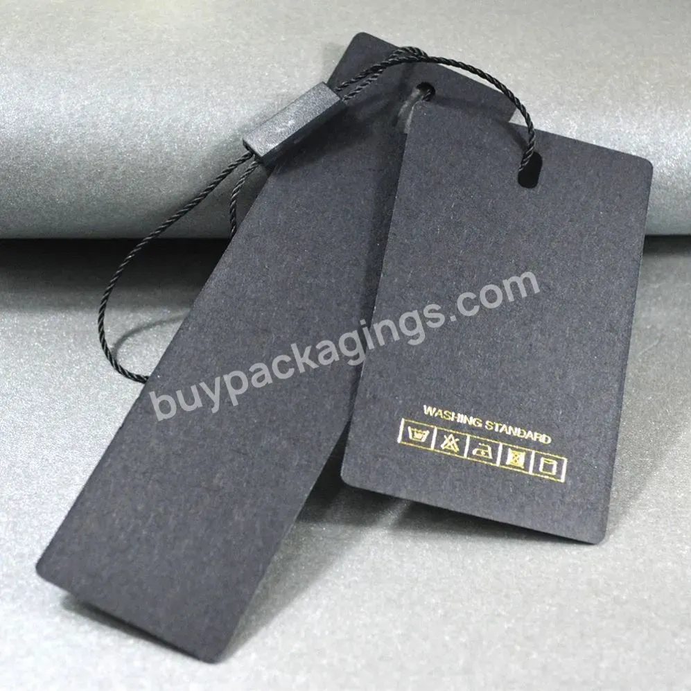 Wholesale Custom Gold Foil Logo Black Kraft Paper Hang Tag Clothing Hanging Swing