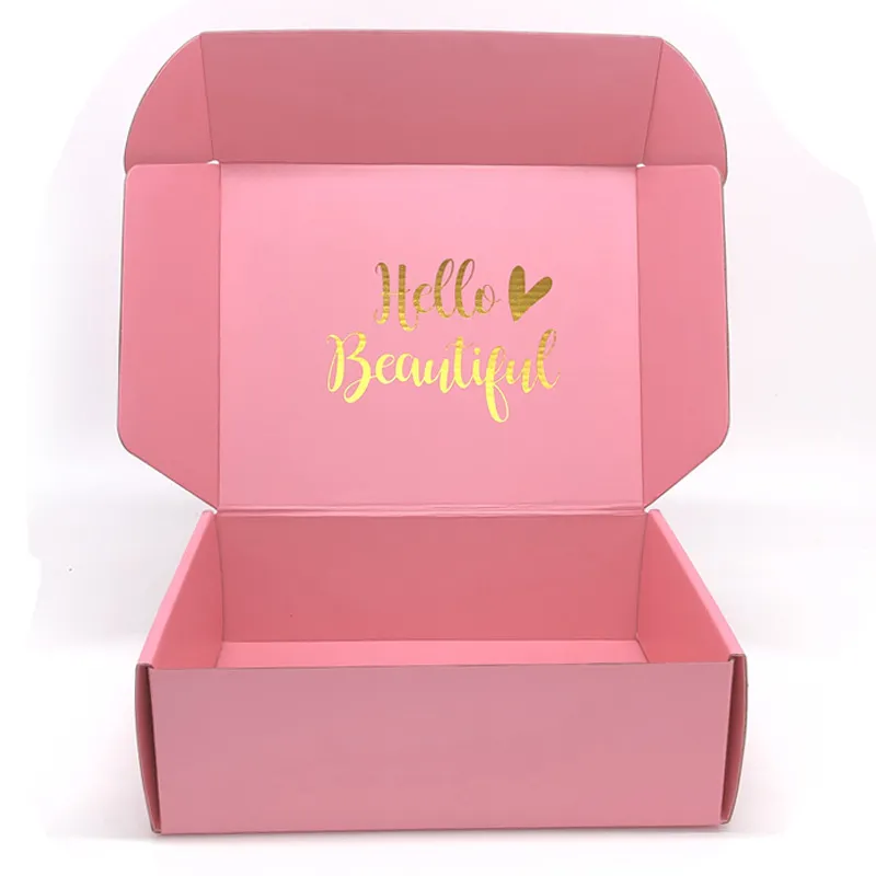 Wholesale Custom Gold Foil Logo Pink Paper Packing Box Corrugated Custom Shipping Mailer Box for Clothes