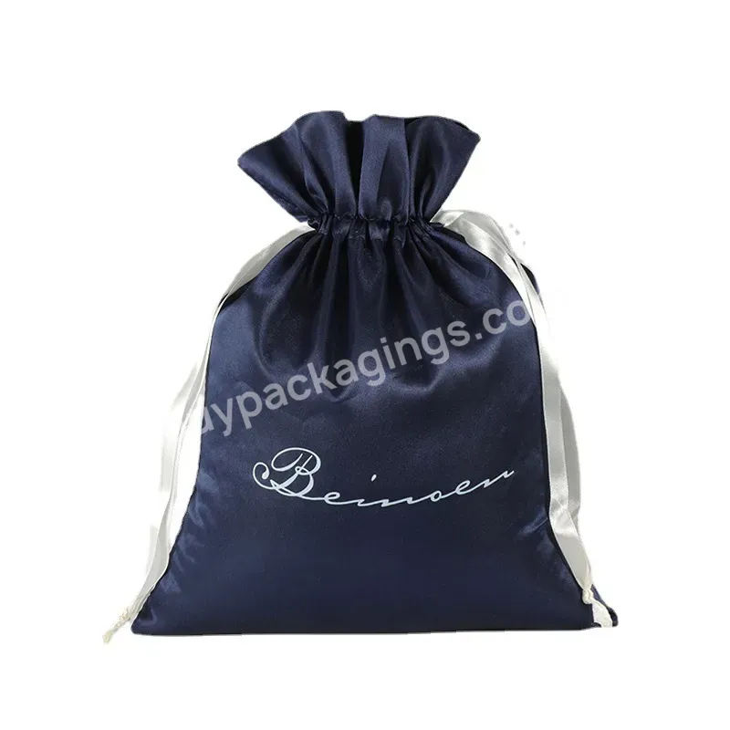 Wholesale Custom Hair Extension Storage Pouch Wig Packaging Bags Large Silk Satin Drawstring Hair Wig Bags With Logo Satin Pouch