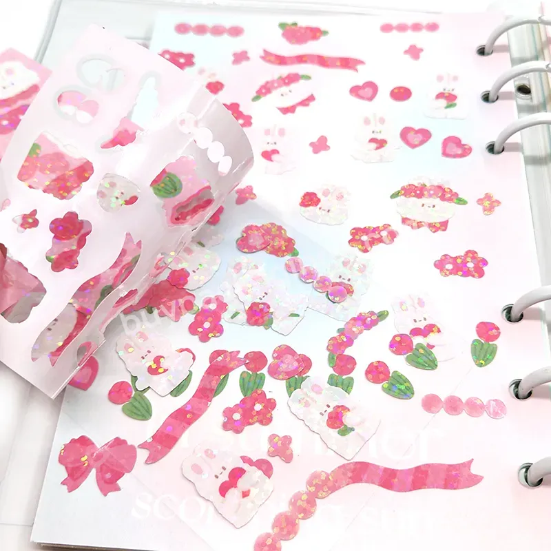 Wholesale Custom High Quality Print Korean Iridescent Cute Stickers Sheet,Glitter Holographic Laminated Vinyl Sticker Sheet