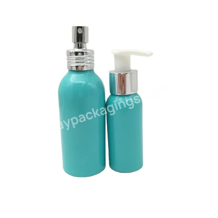 Wholesale Custom Light Green Colored Aluminum Sprayer Bottle With Sprayer Pump Lotion Pump 60ml 80ml 100ml 120ml 150ml 200ml Manufacture