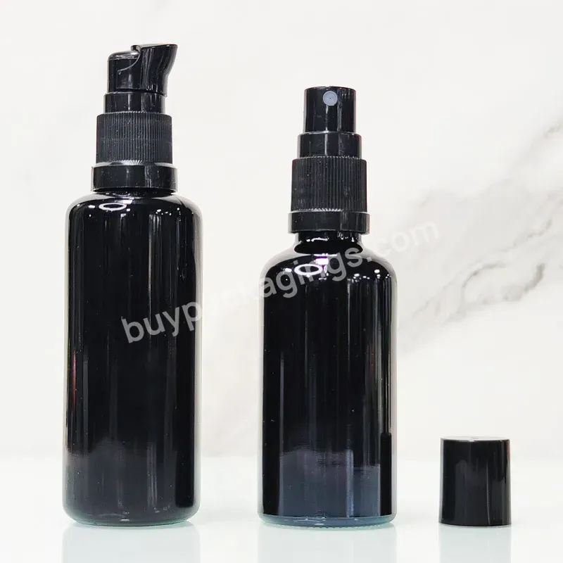 Wholesale Custom Logo 15ml 30ml 50ml 100ml Black Dark Uv Violet Glass Essential Oil Lotion Cosmetic Dropper Bottle