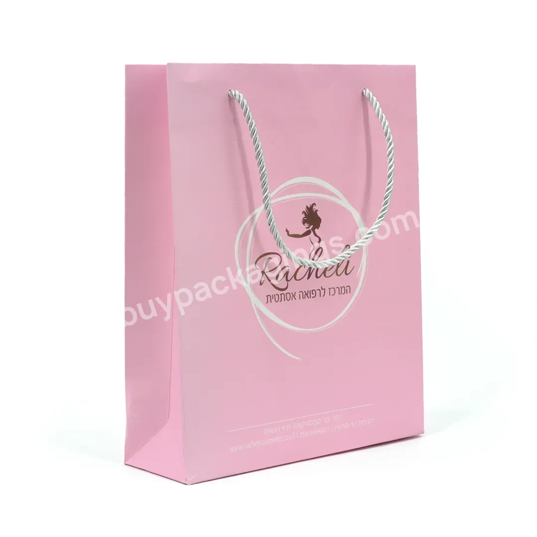 Wholesale Custom Logo Cardboard Packaging Pink Luxury Gift Shopping Jewelry Paper Bag With Handles