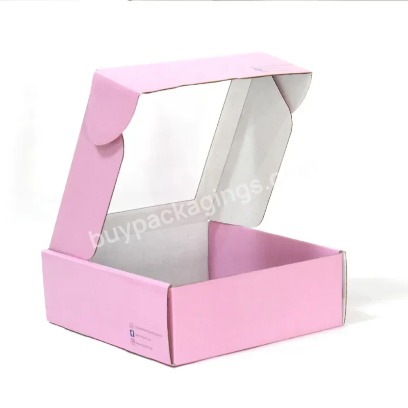 Wholesale Custom Logo Corrugated Paper Box Pink Packaging Carton Clothing Gift Box With Window