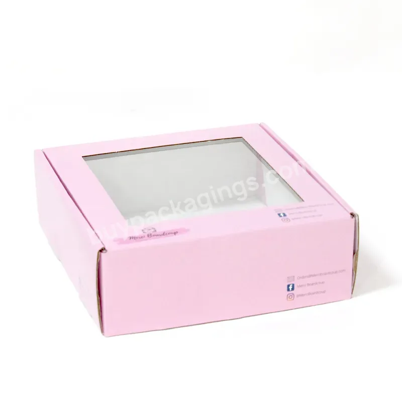 Wholesale Custom Logo Corrugated Paper Box Pink Packaging Carton Clothing Gift Box With Window