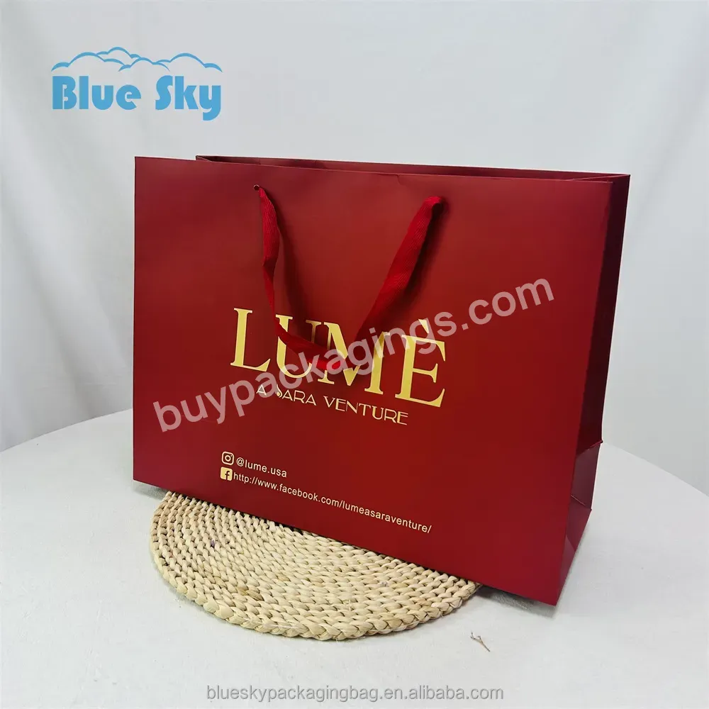 Wholesale Custom Logo Food Gift Kraft Paper Bag Red Color Stand Up Biodegradable Small Paper Gift Bags