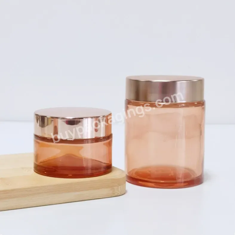 Wholesale Custom Logo In Stock 30g 50g 100g Glass Cream Jar Pink Cosmetic Glass Jars With Rose Gold Cap